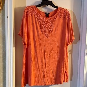 Lee Women's Vibrant Orange Blouse with Lace Detail